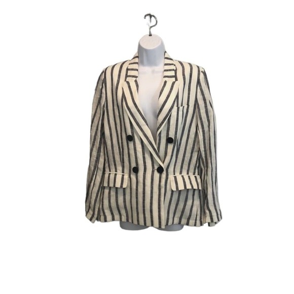 a loves a Linen Striped Shoulder Pad Double Breasted Blazer Size Medium - Picture 1 of 10
